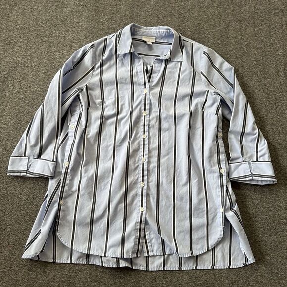 J. Jill Side-button Stepped-hem Tunic Shirt Top Blue Striped Women’s S Boyfriend - Picture 7 of 9